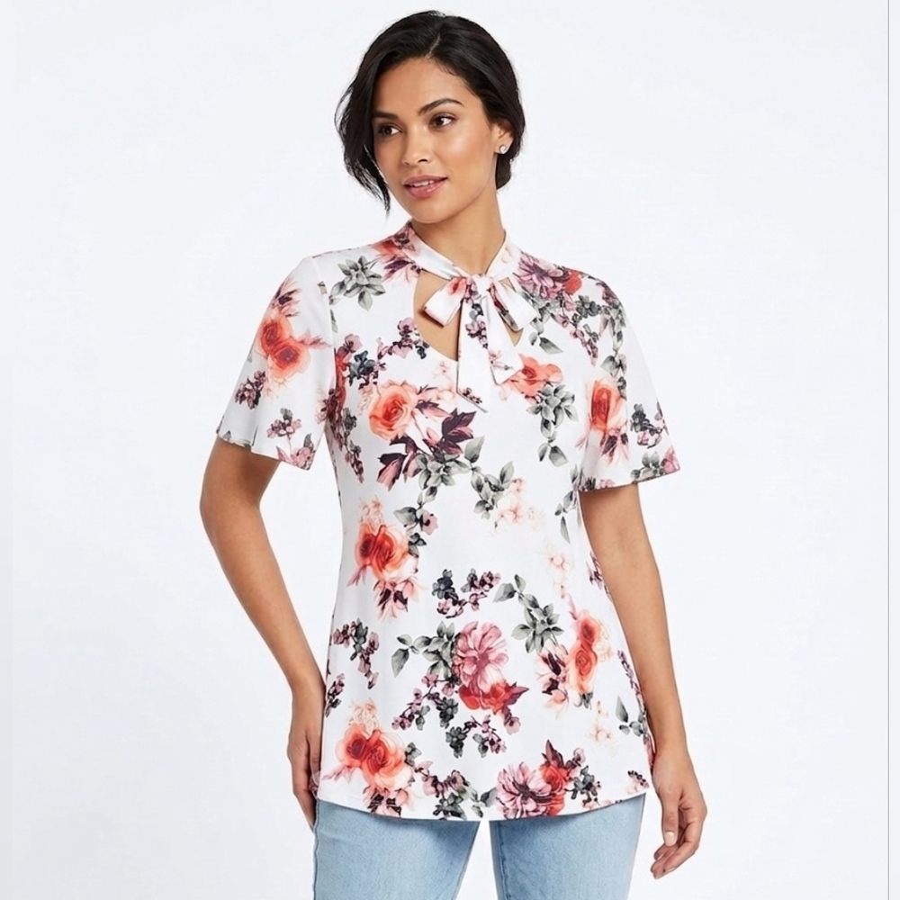 FAITH AND JOY Womens Blouse Floral SS Top SZ XL